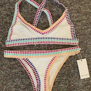 Fox Swim- white swimsuit with crotchet accent